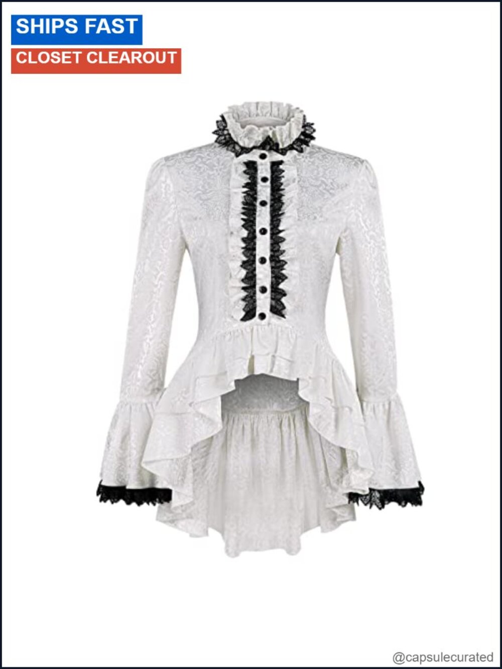 Gothic Victorian Ruffle Lace Long Sleeve High Low Blouse